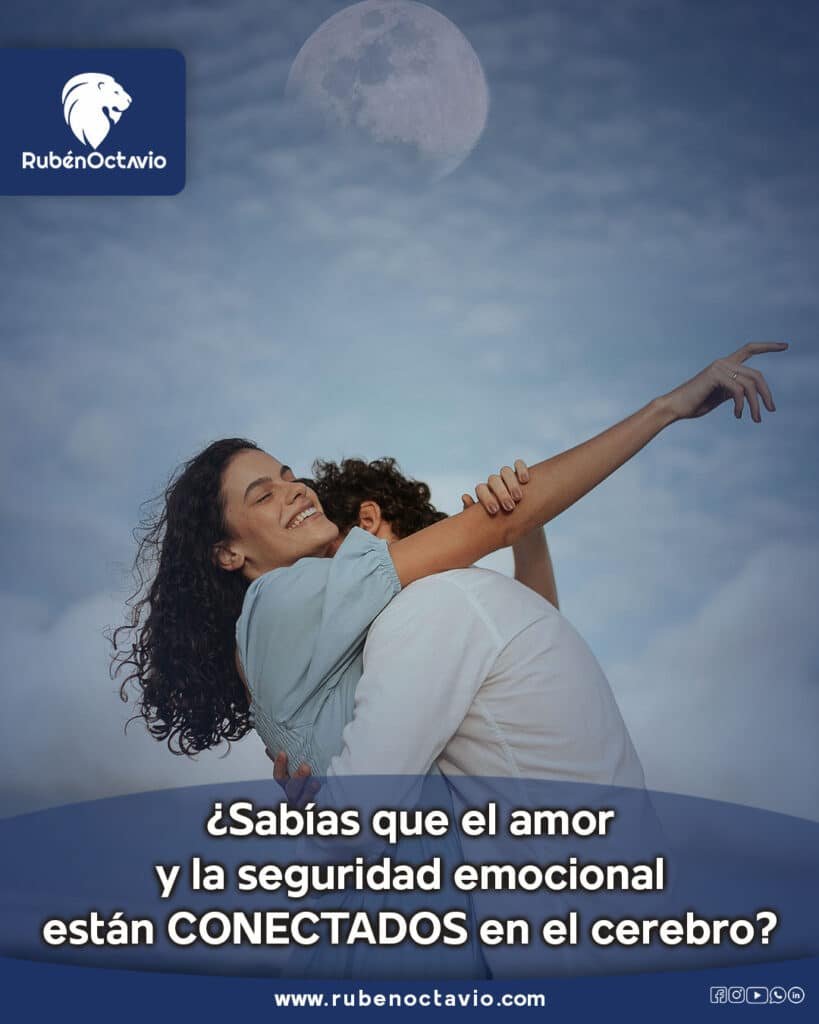 Pareja abrazándose con expresión de alegría y seguridad, representando la conexión entre amor y seguridad emocional en el cerebro.