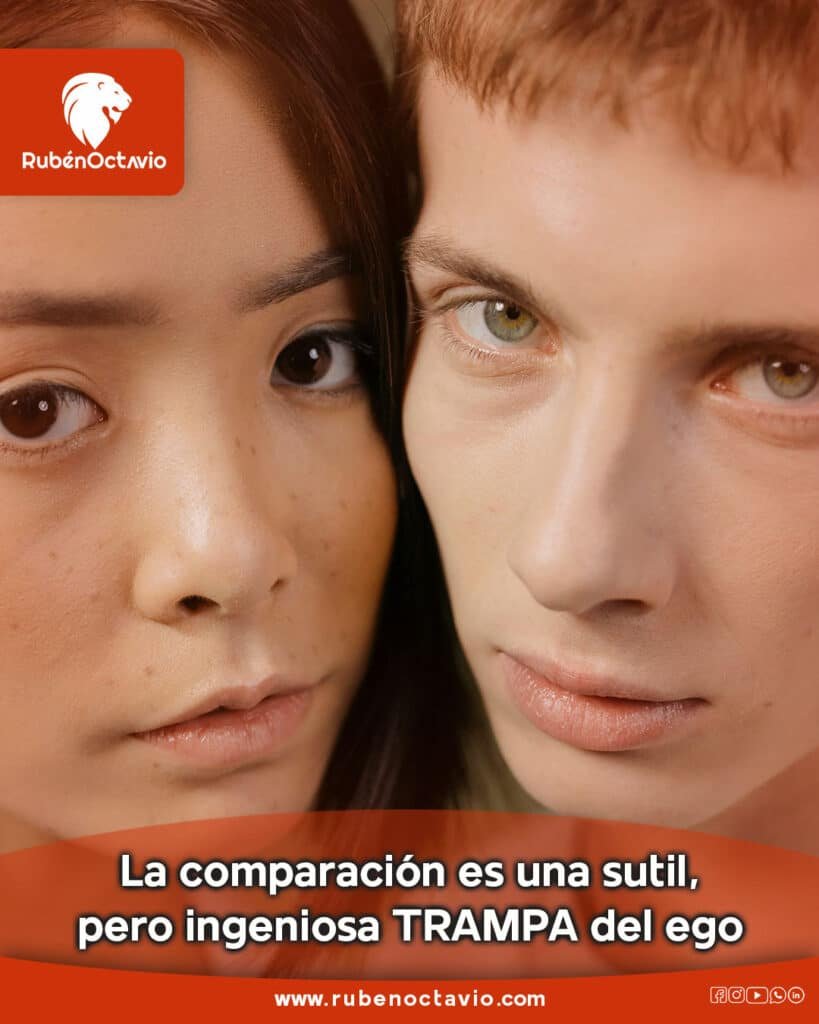 Rostros de dos personas observándose para representar la comparación del ego.