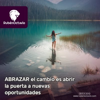Mujer caminando dentro de un lago, simbolizando apertura y confianza ante el cambio.