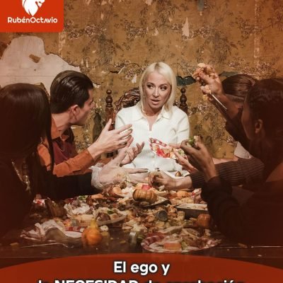 Persona rodeada de críticas en una mesa caótica, representando la necesidad de aprobación.