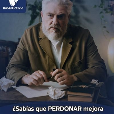 Hombre reflexionando en un escritorio, representando cómo el perdón mejora la claridad mental.